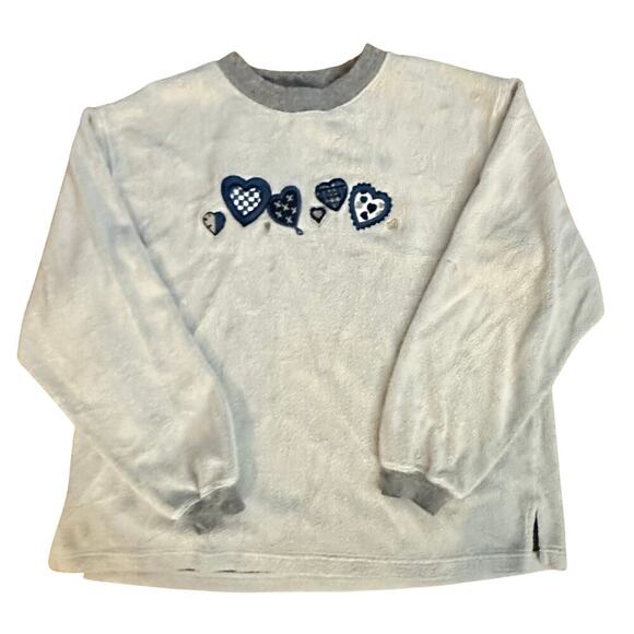 Vintage 90s Hearts Embroidered Gray Womens Sweatshirt Size Large - Picture 1 of 5